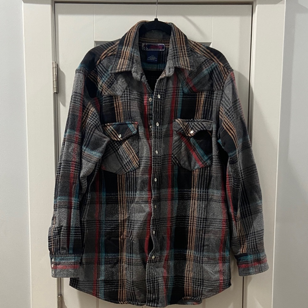 Williams Bay Vintage 80s Plaid Flannel Long Sleeve Pearl Snaps Large Tall LT